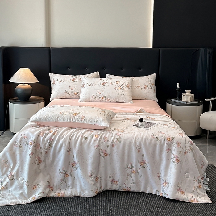 91家纺网 家纺一手货源 找家纺 （总）慕晨 2025新款莱赛尔天丝数码印花四件套莱赛尔夏被四件套天丝夏凉被直播热款夏被被子被芯