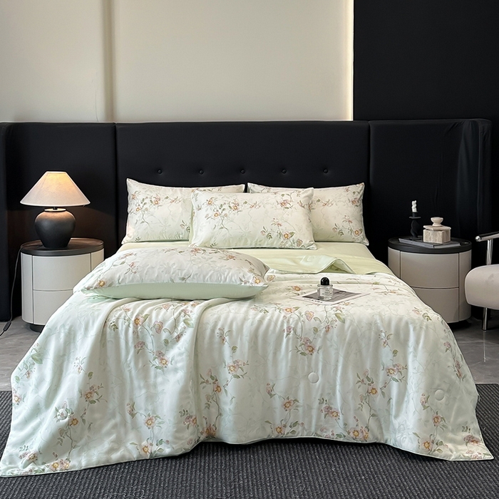 91家纺网 家纺一手货源 找家纺 （总）慕晨 2025新款莱赛尔天丝数码印花四件套莱赛尔夏被四件套天丝夏凉被直播热款夏被被子被芯