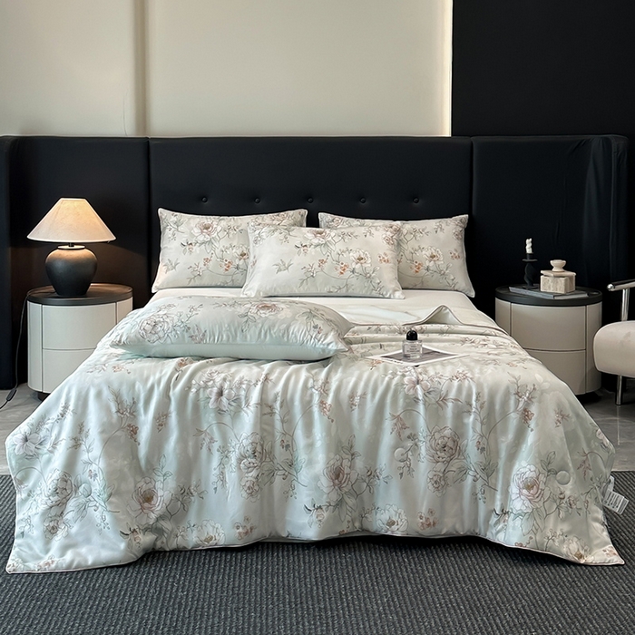 91家纺网 家纺一手货源 找家纺 （总）慕晨 2025新款莱赛尔天丝数码印花四件套莱赛尔夏被四件套天丝夏凉被直播热款夏被被子被芯