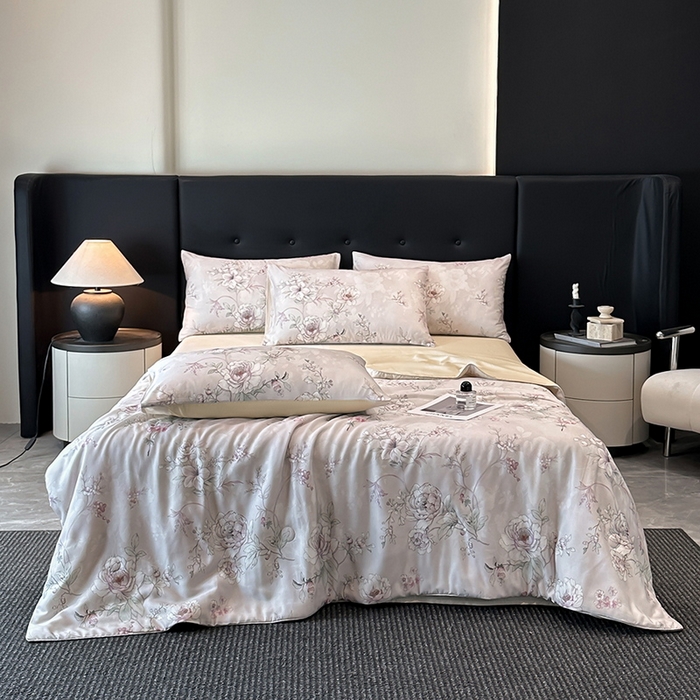 91家纺网 家纺一手货源 找家纺 （总）慕晨 2025新款莱赛尔天丝数码印花四件套莱赛尔夏被四件套天丝夏凉被直播热款夏被被子被芯