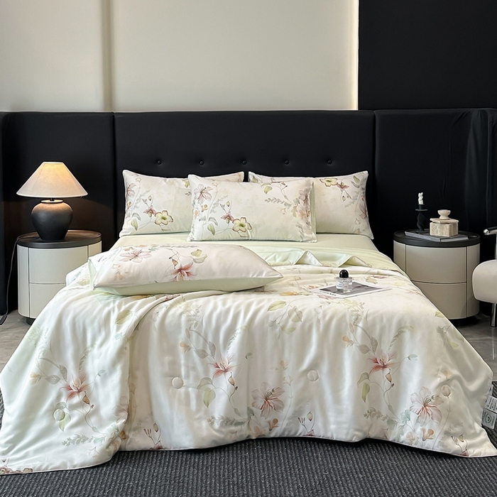 91家纺网 家纺一手货源 找家纺 （总）慕晨 2025新款莱赛尔天丝数码印花四件套莱赛尔夏被四件套天丝夏凉被直播热款夏被被子被芯