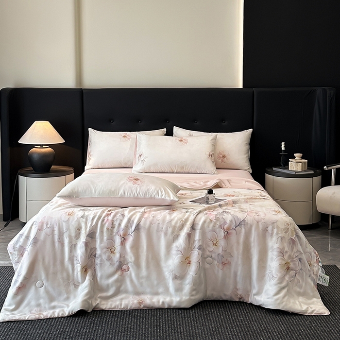 91家纺网 家纺一手货源 找家纺 （总）慕晨 2025新款莱赛尔天丝数码印花四件套莱赛尔夏被四件套天丝夏凉被直播热款夏被被子被芯