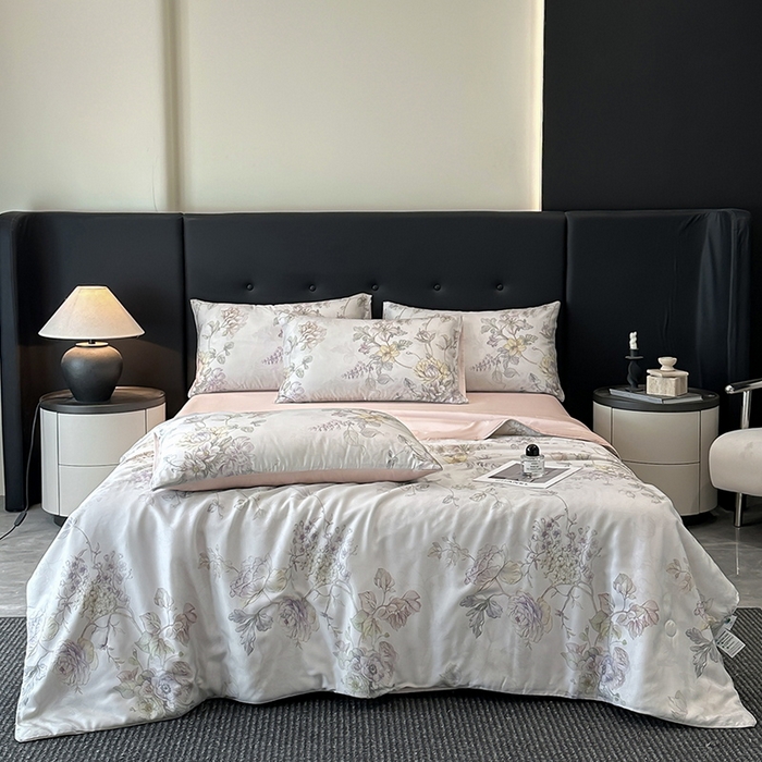 91家纺网 家纺一手货源 找家纺 （总）慕晨 2025新款莱赛尔天丝数码印花四件套莱赛尔夏被四件套天丝夏凉被直播热款夏被被子被芯