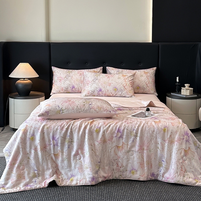 91家纺网 家纺一手货源 找家纺 （总）慕晨 2025新款莱赛尔天丝数码印花四件套莱赛尔夏被四件套天丝夏凉被直播热款夏被被子被芯