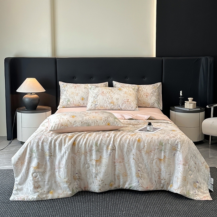 91家纺网 家纺一手货源 找家纺 （总）慕晨 2025新款莱赛尔天丝数码印花四件套莱赛尔夏被四件套天丝夏凉被直播热款夏被被子被芯