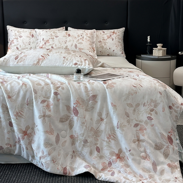 91家纺网 家纺一手货源 找家纺 慕晨 2025新款莱赛尔天丝数码印花四件套莱赛尔夏被四件套天丝夏凉被直播热款夏被被子被芯 藏幽 绿