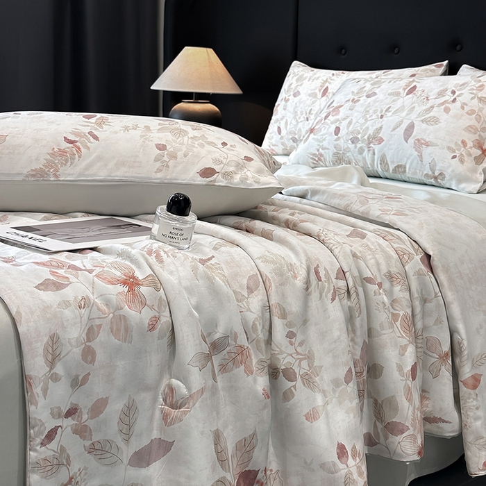 91家纺网 家纺一手货源 找家纺 慕晨 2025新款莱赛尔天丝数码印花四件套莱赛尔夏被四件套天丝夏凉被直播热款夏被被子被芯 藏幽 绿