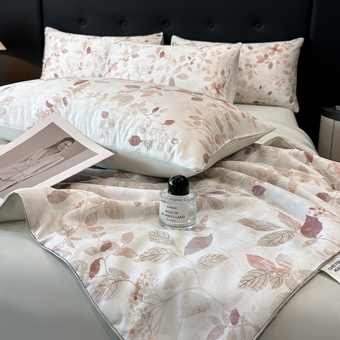 91家纺网 家纺一手货源 找家纺 慕晨 2025新款莱赛尔天丝数码印花四件套莱赛尔夏被四件套天丝夏凉被直播热款夏被被子被芯 藏幽 绿