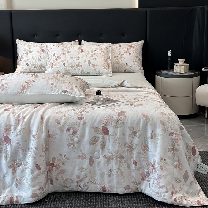 91家纺网 家纺一手货源 找家纺 慕晨 2025新款莱赛尔天丝数码印花四件套莱赛尔夏被四件套天丝夏凉被直播热款夏被被子被芯 藏幽 绿