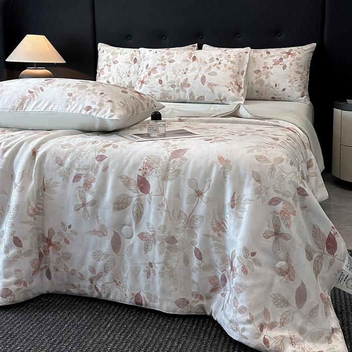 91家纺网 家纺一手货源 找家纺 慕晨 2025新款莱赛尔天丝数码印花四件套莱赛尔夏被四件套天丝夏凉被直播热款夏被被子被芯 藏幽 绿