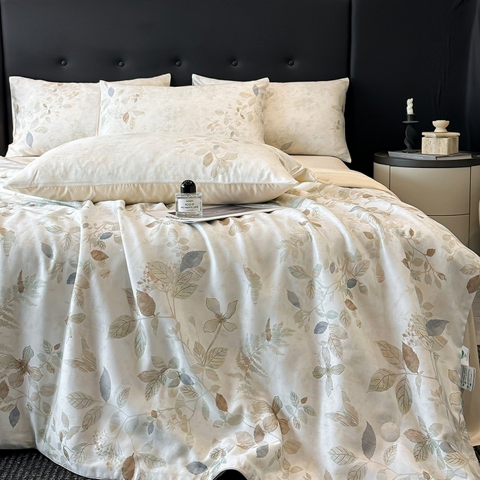 91家纺网 家纺一手货源 找家纺 慕晨 2025新款莱赛尔天丝数码印花四件套莱赛尔夏被四件套天丝夏凉被直播热款夏被被子被芯 藏幽 香槟