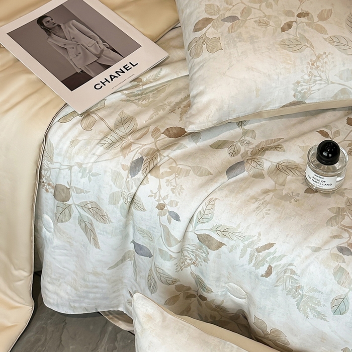 91家纺网 家纺一手货源 找家纺 慕晨 2025新款莱赛尔天丝数码印花四件套莱赛尔夏被四件套天丝夏凉被直播热款夏被被子被芯 藏幽 香槟