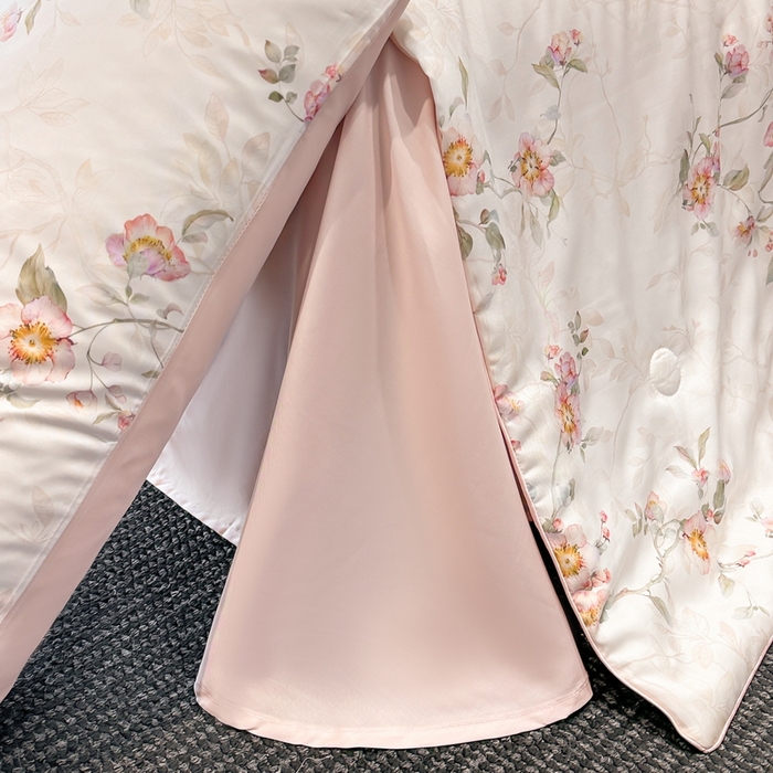 91家纺网 家纺一手货源 找家纺 慕晨 2025新款莱赛尔天丝数码印花四件套莱赛尔夏被四件套天丝夏凉被直播热款夏被被子被芯 花漾 粉