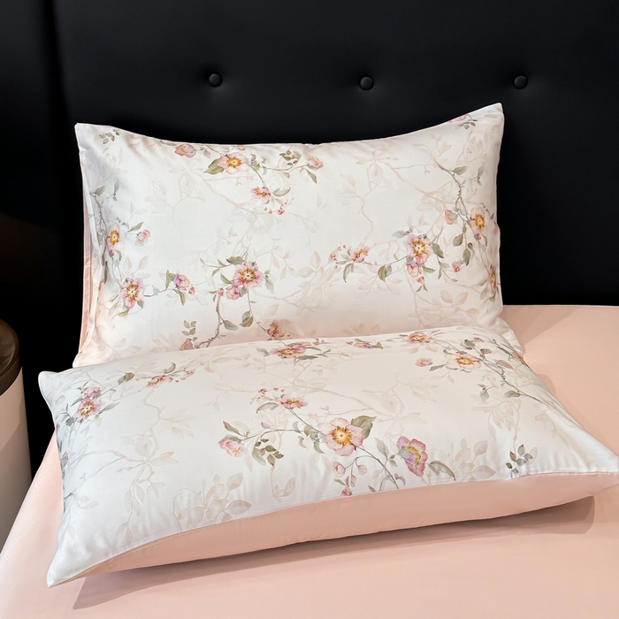 91家纺网 家纺一手货源 找家纺 慕晨 2025新款莱赛尔天丝数码印花四件套莱赛尔夏被四件套天丝夏凉被直播热款夏被被子被芯 花漾 粉