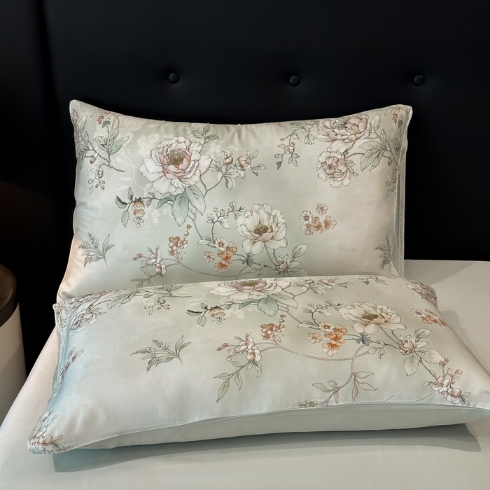 91家纺网 家纺一手货源 找家纺 慕晨 2025新款莱赛尔天丝数码印花四件套莱赛尔夏被四件套天丝夏凉被直播热款夏被被子被芯 锦兮 绿