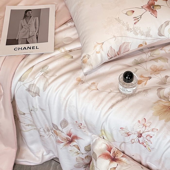 91家纺网 家纺一手货源 找家纺 慕晨 2025新款莱赛尔天丝数码印花四件套莱赛尔夏被四件套天丝夏凉被直播热款夏被被子被芯 嫚熙 粉