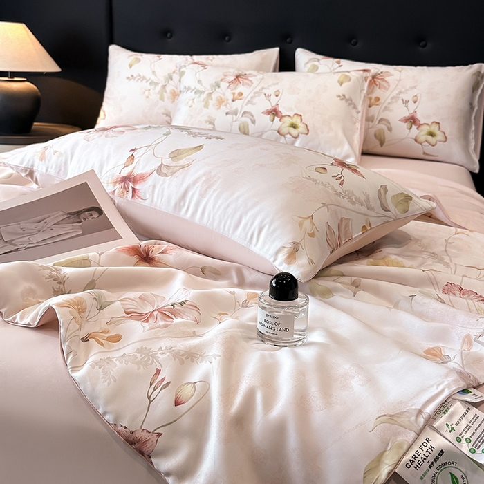 91家纺网 家纺一手货源 找家纺 慕晨 2025新款莱赛尔天丝数码印花四件套莱赛尔夏被四件套天丝夏凉被直播热款夏被被子被芯 嫚熙 粉