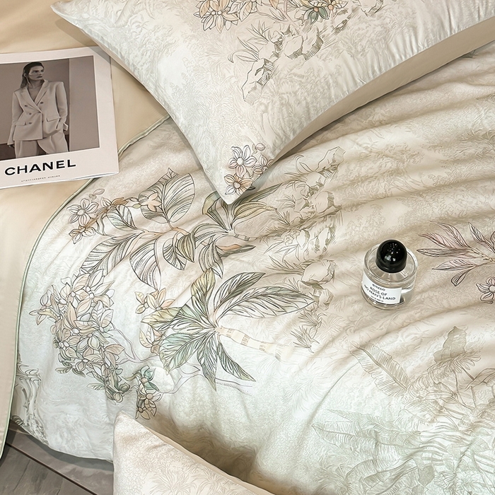 91家纺网 家纺一手货源 找家纺 慕晨 2025新款莱赛尔天丝数码印花四件套莱赛尔夏被四件套天丝夏凉被直播热款夏被被子被芯 诺森 香槟