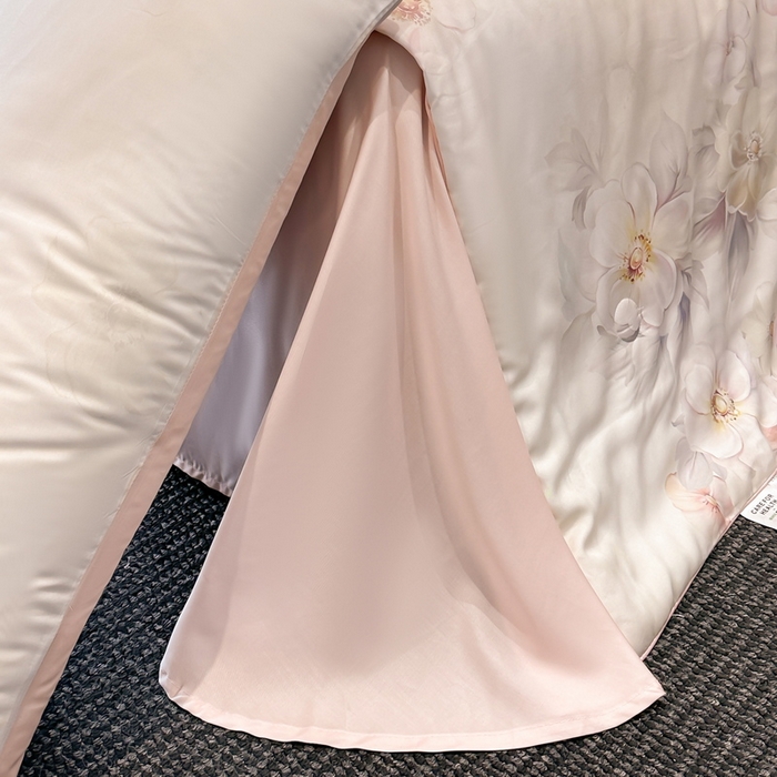 91家纺网 家纺一手货源 找家纺 慕晨 2025新款莱赛尔天丝数码印花四件套莱赛尔夏被四件套天丝夏凉被直播热款夏被被子被芯 栖然 粉