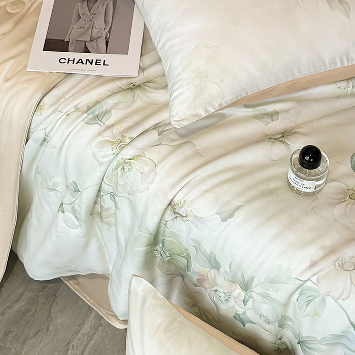 91家纺网 家纺一手货源 找家纺 慕晨 2025新款莱赛尔天丝数码印花四件套莱赛尔夏被四件套天丝夏凉被直播热款夏被被子被芯 栖然 绿