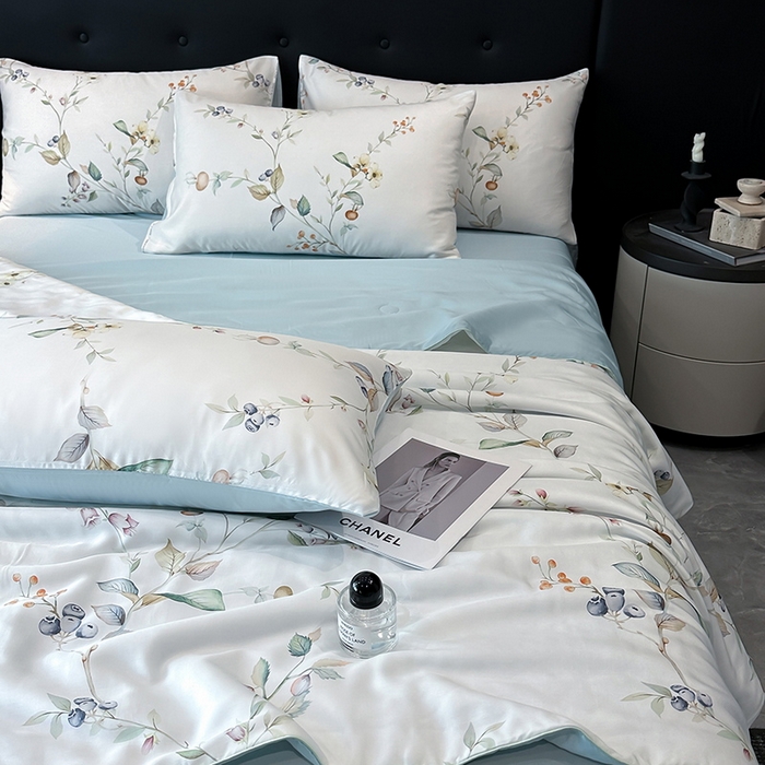 91家纺网 家纺一手货源 找家纺 慕晨 2025新款莱赛尔天丝数码印花四件套莱赛尔夏被四件套天丝夏凉被直播热款夏被被子被芯 阡陌