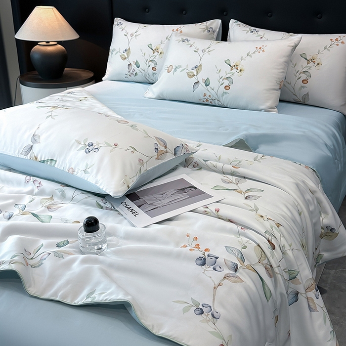 91家纺网 家纺一手货源 找家纺 慕晨 2025新款莱赛尔天丝数码印花四件套莱赛尔夏被四件套天丝夏凉被直播热款夏被被子被芯 阡陌