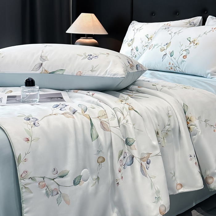 91家纺网 家纺一手货源 找家纺 慕晨 2025新款莱赛尔天丝数码印花四件套莱赛尔夏被四件套天丝夏凉被直播热款夏被被子被芯 阡陌