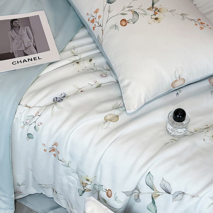 91家纺网 家纺一手货源 找家纺 慕晨 2025新款莱赛尔天丝数码印花四件套莱赛尔夏被四件套天丝夏凉被直播热款夏被被子被芯 阡陌