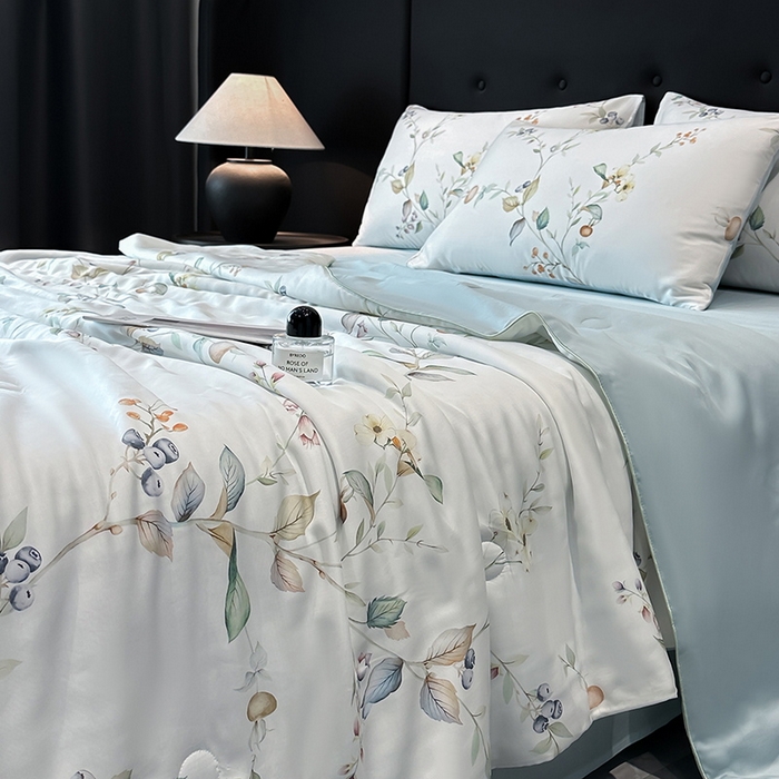 91家纺网 家纺一手货源 找家纺 慕晨 2025新款莱赛尔天丝数码印花四件套莱赛尔夏被四件套天丝夏凉被直播热款夏被被子被芯 阡陌