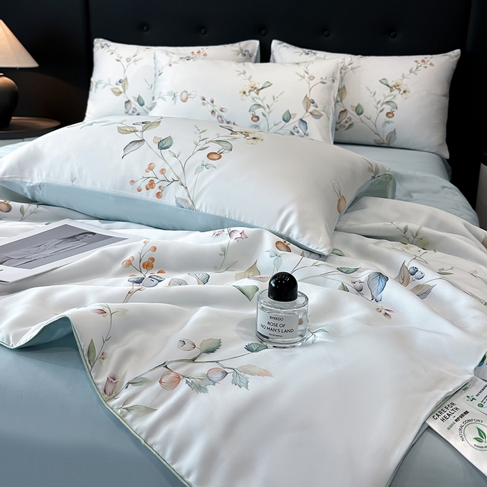 91家纺网 家纺一手货源 找家纺 慕晨 2025新款莱赛尔天丝数码印花四件套莱赛尔夏被四件套天丝夏凉被直播热款夏被被子被芯 阡陌