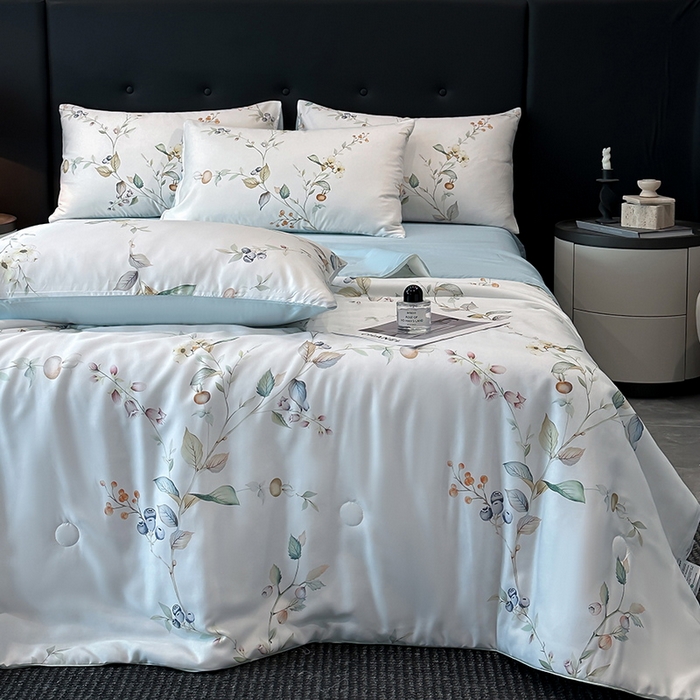 91家纺网 家纺一手货源 找家纺 慕晨 2025新款莱赛尔天丝数码印花四件套莱赛尔夏被四件套天丝夏凉被直播热款夏被被子被芯 阡陌