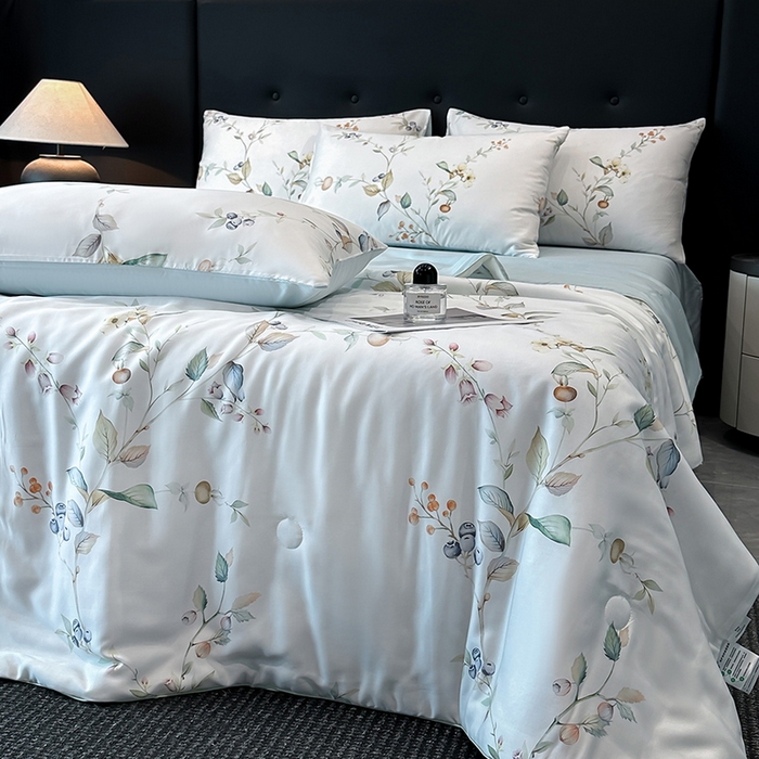 91家纺网 家纺一手货源 找家纺 慕晨 2025新款莱赛尔天丝数码印花四件套莱赛尔夏被四件套天丝夏凉被直播热款夏被被子被芯 阡陌