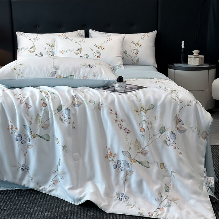 91家纺网 家纺一手货源 找家纺 慕晨 2025新款莱赛尔天丝数码印花四件套莱赛尔夏被四件套天丝夏凉被直播热款夏被被子被芯 阡陌