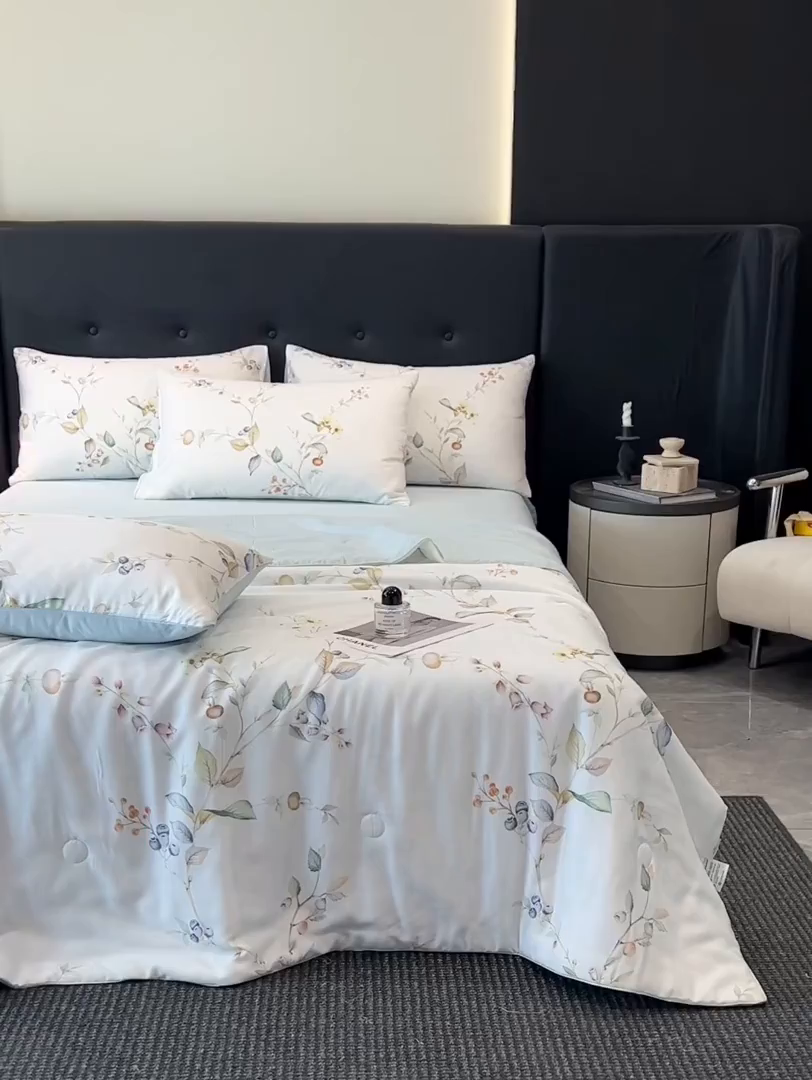 91家纺网 家纺一手货源 找家纺 慕晨 2025新款莱赛尔天丝数码印花四件套莱赛尔夏被四件套天丝夏凉被直播热款夏被被子被芯 阡陌