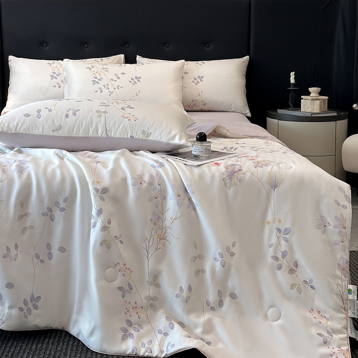 91家纺网 家纺一手货源 找家纺 慕晨 2025新款莱赛尔天丝数码印花四件套莱赛尔夏被四件套天丝夏凉被直播热款夏被被子被芯 星逸