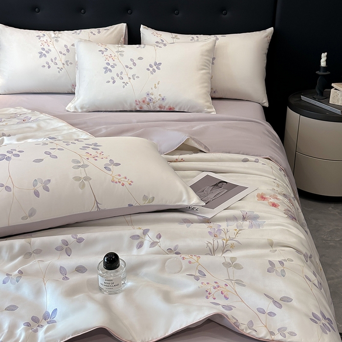 91家纺网 家纺一手货源 找家纺 慕晨 2025新款莱赛尔天丝数码印花四件套莱赛尔夏被四件套天丝夏凉被直播热款夏被被子被芯 星逸