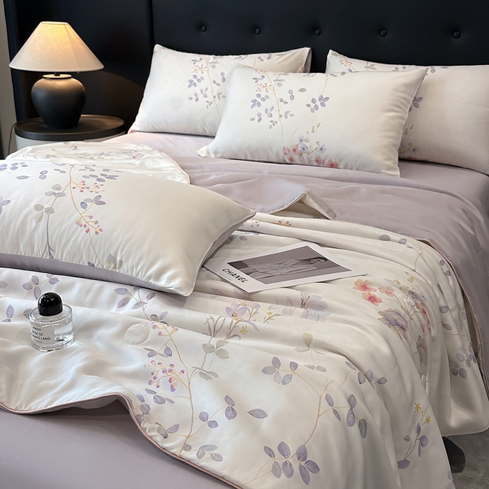 91家纺网 家纺一手货源 找家纺 慕晨 2025新款莱赛尔天丝数码印花四件套莱赛尔夏被四件套天丝夏凉被直播热款夏被被子被芯 星逸