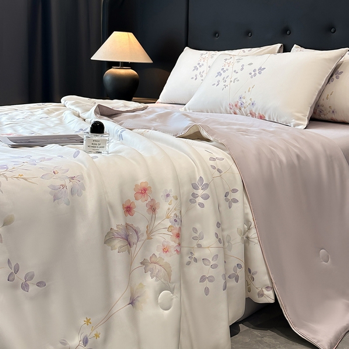 91家纺网 家纺一手货源 找家纺 慕晨 2025新款莱赛尔天丝数码印花四件套莱赛尔夏被四件套天丝夏凉被直播热款夏被被子被芯 星逸