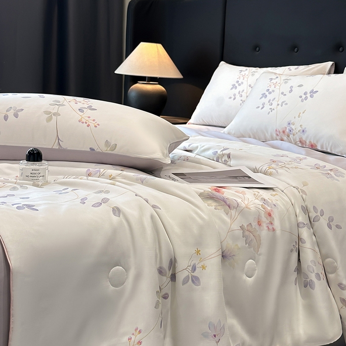 91家纺网 家纺一手货源 找家纺 慕晨 2025新款莱赛尔天丝数码印花四件套莱赛尔夏被四件套天丝夏凉被直播热款夏被被子被芯 星逸