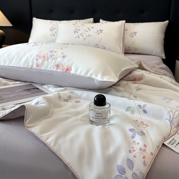 91家纺网 家纺一手货源 找家纺 慕晨 2025新款莱赛尔天丝数码印花四件套莱赛尔夏被四件套天丝夏凉被直播热款夏被被子被芯 星逸