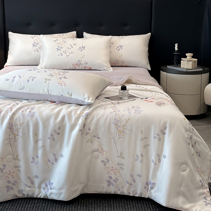 91家纺网 家纺一手货源 找家纺 慕晨 2025新款莱赛尔天丝数码印花四件套莱赛尔夏被四件套天丝夏凉被直播热款夏被被子被芯 星逸