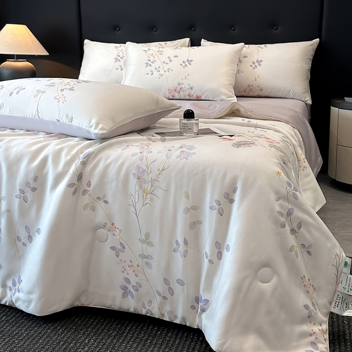 91家纺网 家纺一手货源 找家纺 慕晨 2025新款莱赛尔天丝数码印花四件套莱赛尔夏被四件套天丝夏凉被直播热款夏被被子被芯 星逸