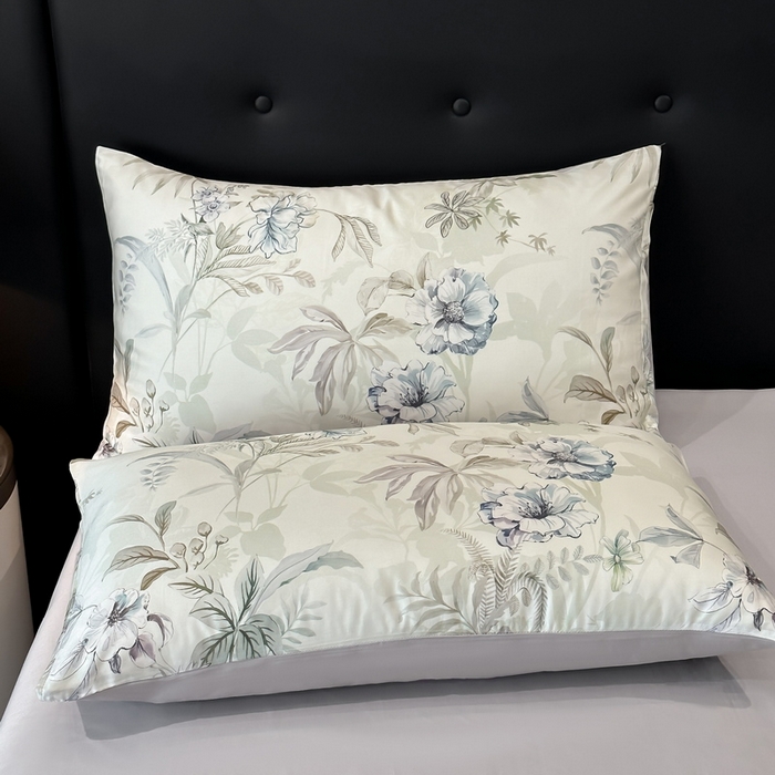 91家纺网 家纺一手货源 找家纺 慕晨 2025新款莱赛尔天丝数码印花四件套莱赛尔夏被四件套天丝夏凉被直播热款夏被被子被芯 寻光 浅绿