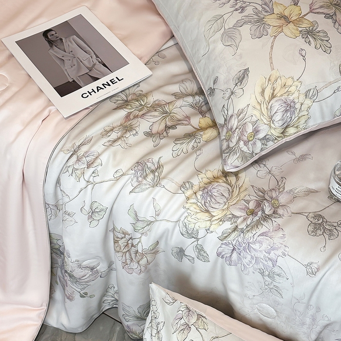 91家纺网 家纺一手货源 找家纺 慕晨 2025新款莱赛尔天丝数码印花四件套莱赛尔夏被四件套天丝夏凉被直播热款夏被被子被芯 韵眠 粉