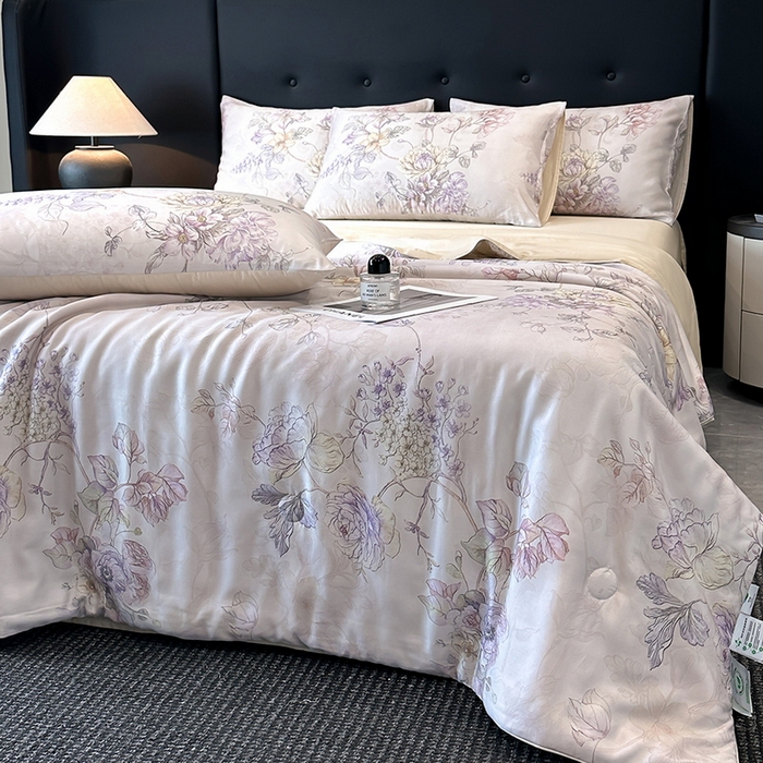 91家纺网 家纺一手货源 找家纺 慕晨 2025新款莱赛尔天丝数码印花四件套莱赛尔夏被四件套天丝夏凉被直播热款夏被被子被芯 韵眠 玉