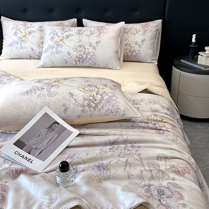 91家纺网 家纺一手货源 找家纺 慕晨 2025新款莱赛尔天丝数码印花四件套莱赛尔夏被四件套天丝夏凉被直播热款夏被被子被芯 韵眠 玉