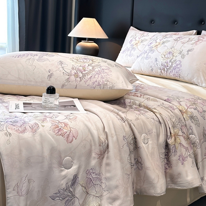 91家纺网 家纺一手货源 找家纺 慕晨 2025新款莱赛尔天丝数码印花四件套莱赛尔夏被四件套天丝夏凉被直播热款夏被被子被芯 韵眠 玉