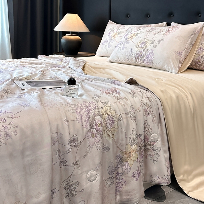 91家纺网 家纺一手货源 找家纺 慕晨 2025新款莱赛尔天丝数码印花四件套莱赛尔夏被四件套天丝夏凉被直播热款夏被被子被芯 韵眠 玉