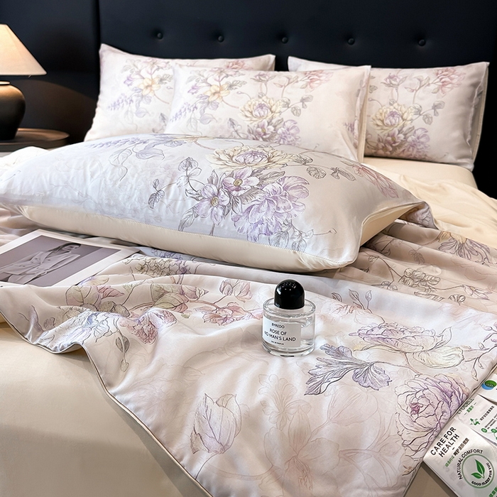 91家纺网 家纺一手货源 找家纺 慕晨 2025新款莱赛尔天丝数码印花四件套莱赛尔夏被四件套天丝夏凉被直播热款夏被被子被芯 韵眠 玉