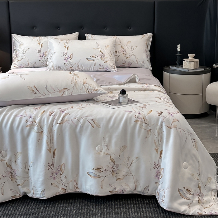 91家纺网 家纺一手货源 找家纺 慕晨 2025新款莱赛尔天丝数码印花四件套莱赛尔夏被四件套天丝夏凉被直播热款夏被被子被芯 枝雅